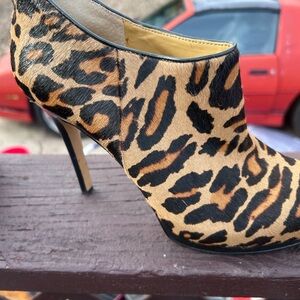 Nine West Leopard-Print Stiletto Ankle Boot in Tan and Black